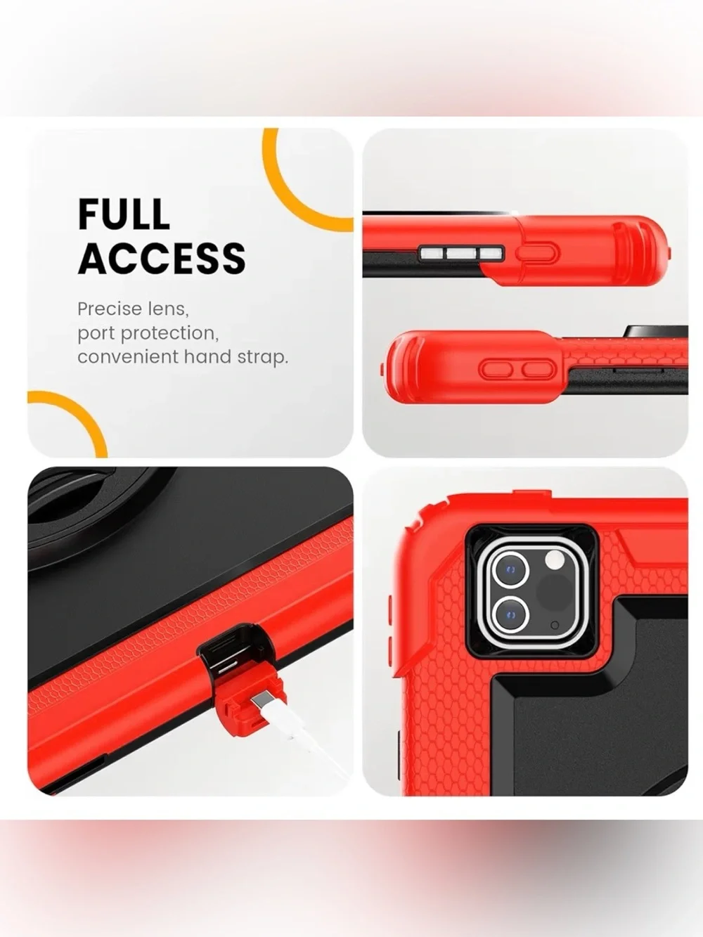 iPad Pro 12.9 Protective Case Red Black Rotating Stand